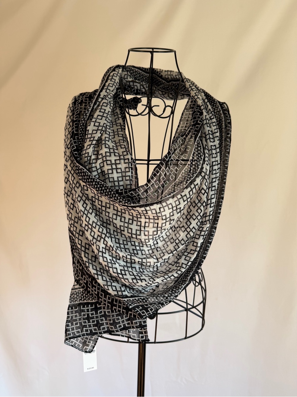 White House Black Market Black and White Geometric Scarf
